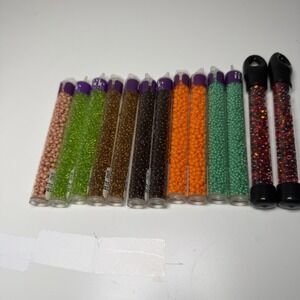 Lot Of 13 Czech Glass Beads New Old Stock Jewelry Making Supplies Green Brow